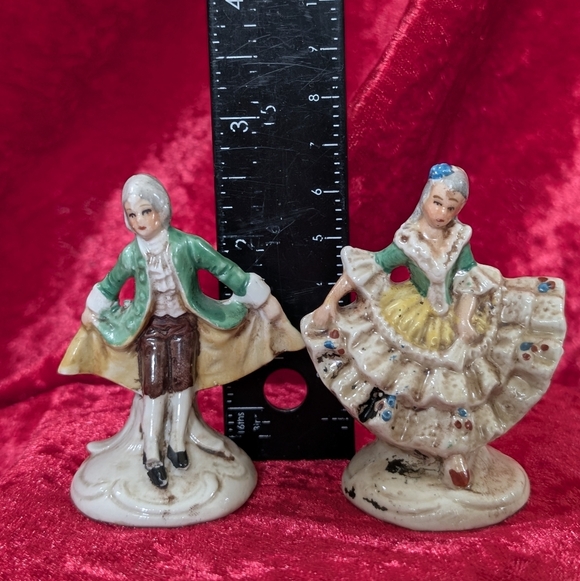 German Bisque Miniature Figurines: Rococo Dancing CoupleVintage 2 1/2" Pair - Picture 7 of 9